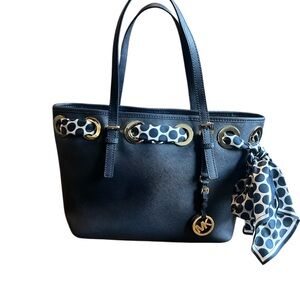 MICHAEL Michael Kors Navy Blue Saffiano Leather Jet Set Scarf Tote